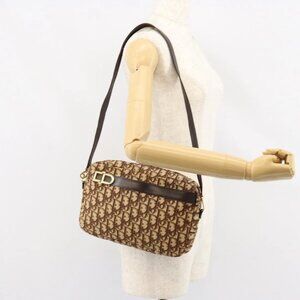 Christian Dior Trotter Canvas Shoulder Bag Brown Gold Auth 146954